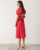 Vestido Midi Manga Curta com Amarração Costas - Rosa