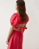 Vestido Midi Manga Curta com Amarração Costas - Rosa