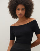Blusa Tricot Ombro a Ombro - Preto