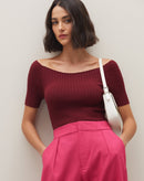 Blusa Tricot Ombro a Ombro - Vinho