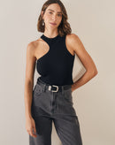 Blusa Cropped com Recorte Arredondado  - Preto