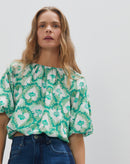 Blusa com Pregas e Babados - Mosaic Shibori Green