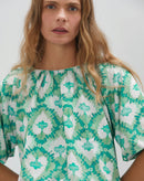 Blusa com Pregas e Babados - Mosaic Shibori Green