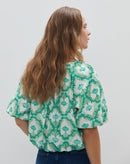 Blusa com Pregas e Babados - Mosaic Shibori Green