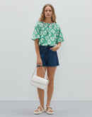 Blusa com Pregas e Babados - Mosaic Shibori Green