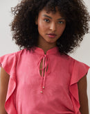 Regata Manga Babado  de Jacquard - Coral