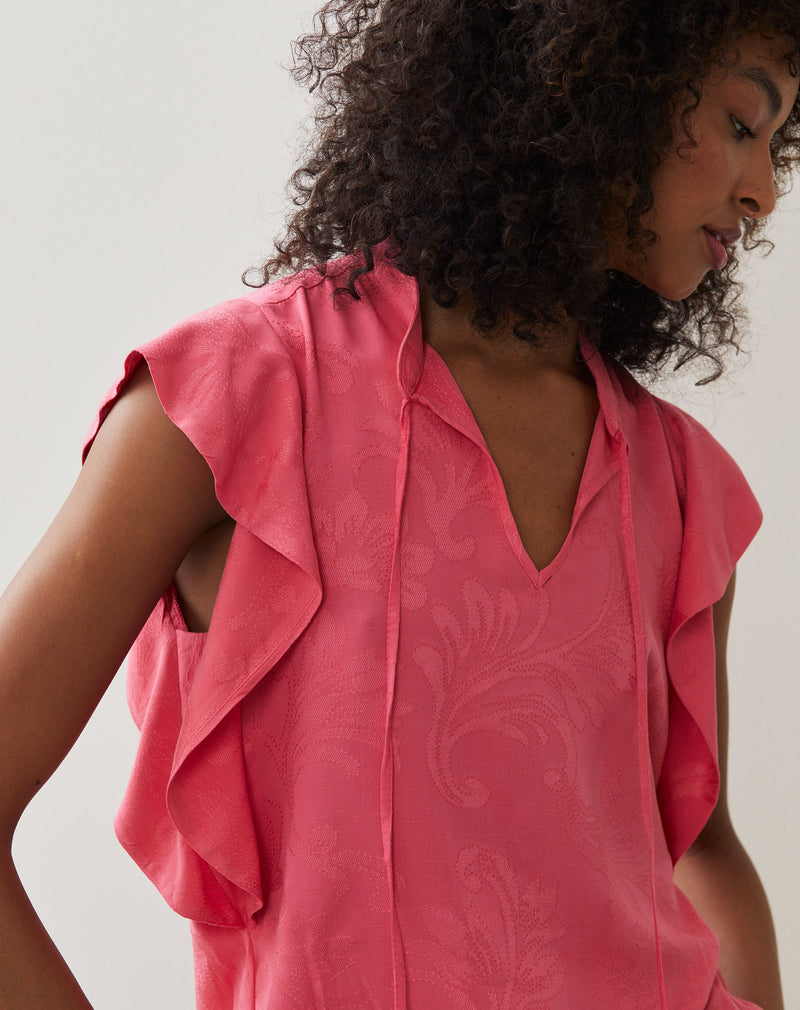 Regata Manga Babado  de Jacquard - Coral