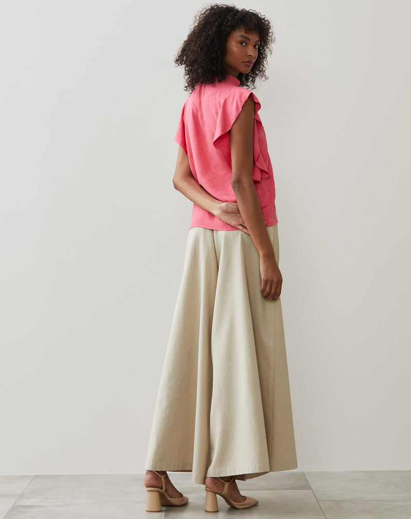 Regata Manga Babado  de Jacquard - Coral