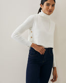 Regata Cropped com Decote "v" e Botões na Lateral - Off-white