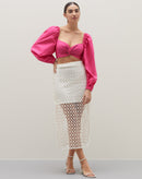 Top Cropped de Manga Comprida e Torção no Decote - Rosa