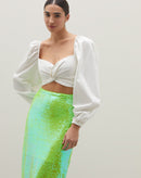 Top Cropped de Manga Comprida e Torção no Decote - Off-white