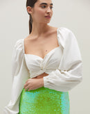 Top Cropped de Manga Comprida e Torção no Decote - Off-white