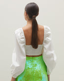 Top Cropped de Manga Comprida e Torção no Decote - Off-white