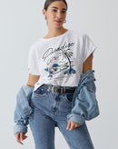 T-shirt Ampla Curta e Estampada - Branco