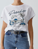 T-shirt Ampla Curta e Estampada - Branco