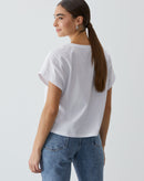 T-shirt Ampla Curta e Estampada - Branco
