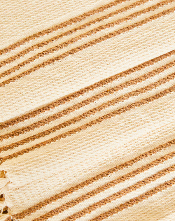 Jogo Trilhos e Passadeira Listrado com Franjas Laterais - 3 Peças - Caramelo