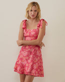 Vestido Curto com Amarração nos Ombros e Costas - Palm Lines Pink