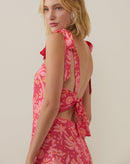 Vestido Curto com Amarração nos Ombros e Costas - Palm Lines Pink