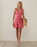 Vestido Curto com Amarração nos Ombros e Costas - Palm Lines Pink