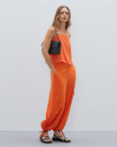 Calça Cargo Cintura Baixa com Detalhes de Amarração - Laranja