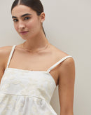 Regata Alça Fina de Linho Bordado  - Off-white