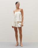 Regata Alça Fina de Linho Bordado  - Off-white