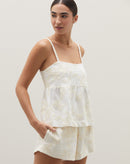 Regata Alça Fina de Linho Bordado  - Off-white