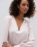 Blusa Decote V Manga Longa Bufante  - Rosa Claro