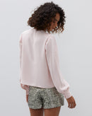 Blusa Decote V Manga Longa Bufante  - Rosa Claro