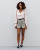 Blusa Decote V Manga Longa Bufante  - Rosa Claro