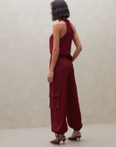 Calça Cargo com Amarração no Tornozelo  - Vinho