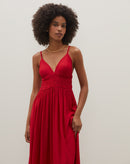 Vestido Longo de Alça Decote V - Vermelho