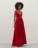 Vestido Longo de Alça Decote V - Vermelho