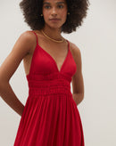 Vestido Longo de Alça Decote V - Vermelho