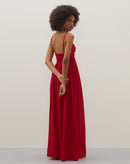 Vestido Longo de Alça Decote V - Vermelho