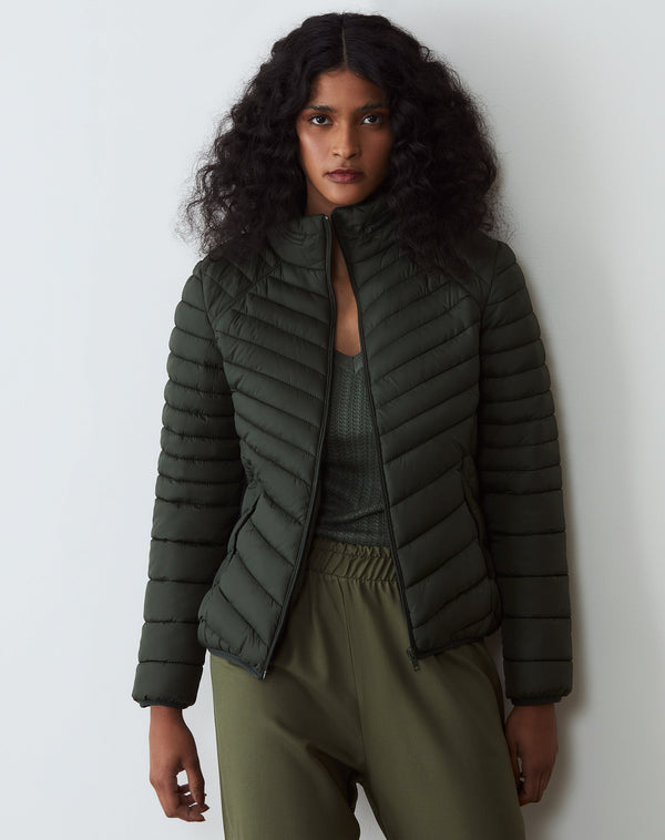 Jaqueta Puffer de Nylon com Bolsos - Verde Militar