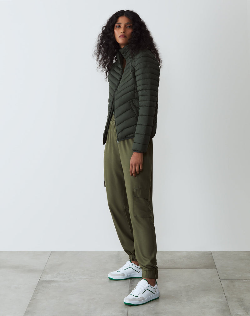 Jaqueta Puffer de Nylon com Bolsos - Verde Militar