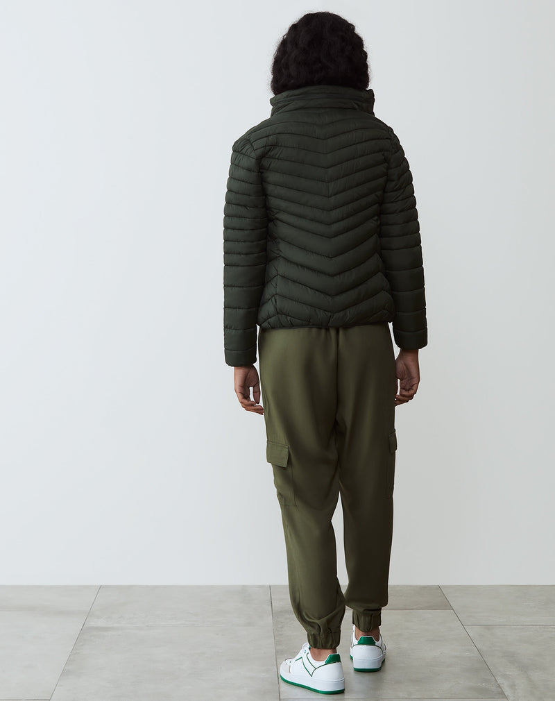 Jaqueta Puffer de Nylon com Bolsos - Verde Militar