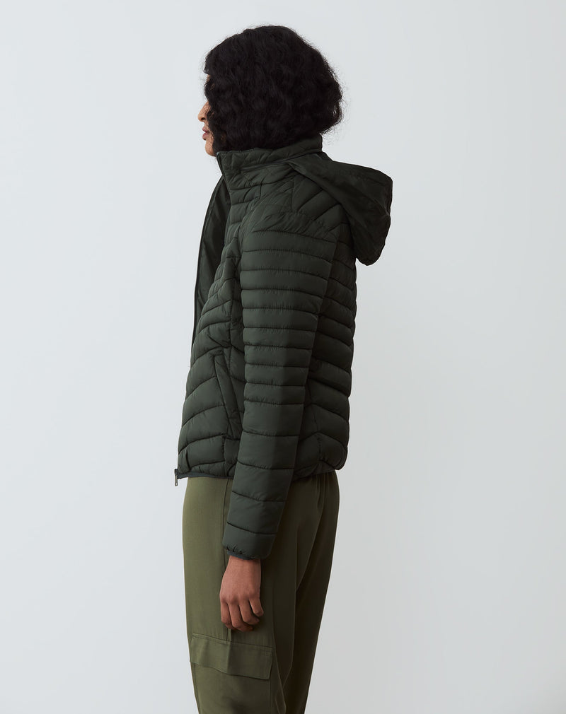 Jaqueta Puffer de Nylon com Bolsos - Verde Militar