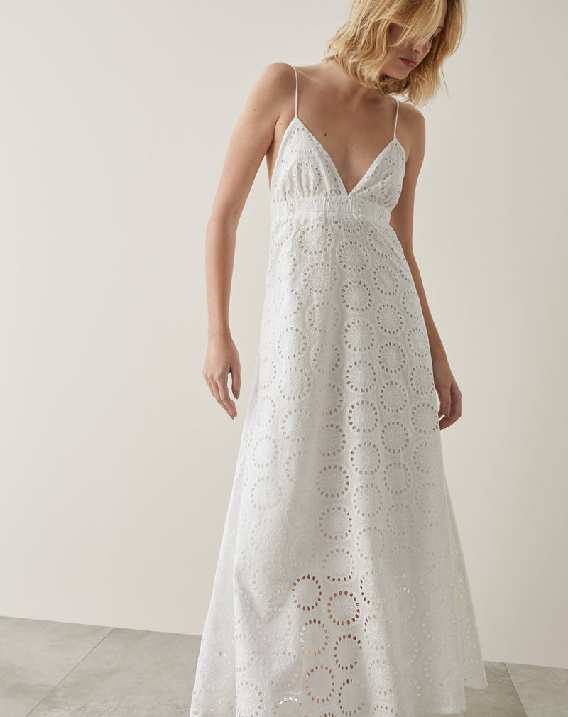 Vestido Longo de Laise Frente Única  - Off-white