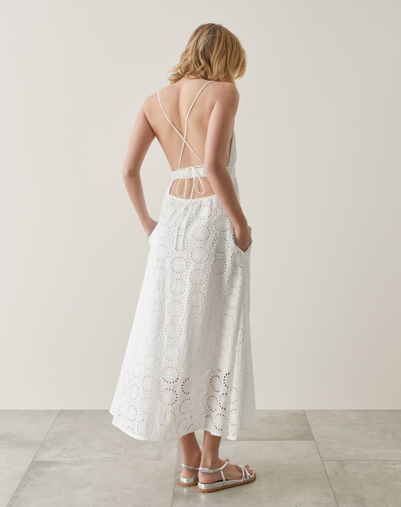 Vestido Longo de Laise Frente Única  - Off-white