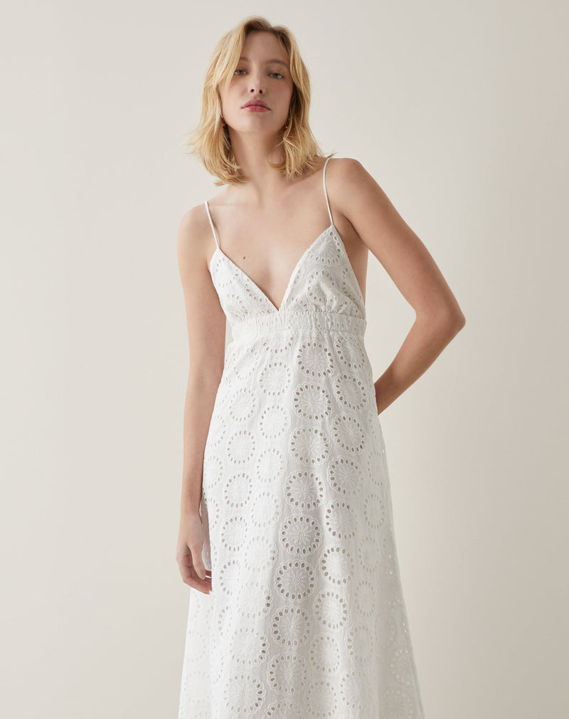 Vestido Longo de Laise Frente Única  - Off-white