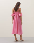 Vestido Midi com Manga Bufante e Babado  - Rosa