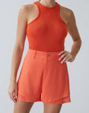 Shorts Evasê com Duas Camadas - Laranja