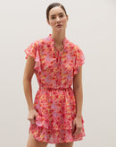 Regata Estampada com Manga de Babados e Amarração - Watercolor Splash Flowers