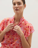 Regata Estampada com Manga de Babados e Amarração - Watercolor Splash Flowers