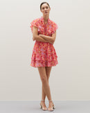 Regata Estampada com Manga de Babados e Amarração - Watercolor Splash Flowers