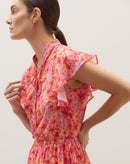 Regata Estampada com Manga de Babados e Amarração - Watercolor Splash Flowers