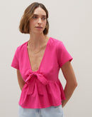 Blusa Manga Curta com Amarração no Decote - Pink